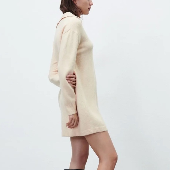 NWT ZARA CREAM POLO COLLAR KNIT DRESS (3653) - Picture 8 of 12